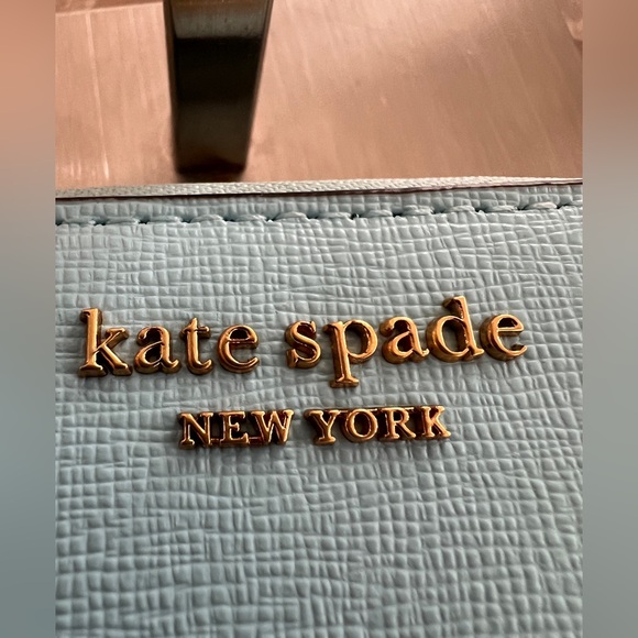 kate spade light aqua zip-around card wallet with gold hardware - Picture 3 of 13